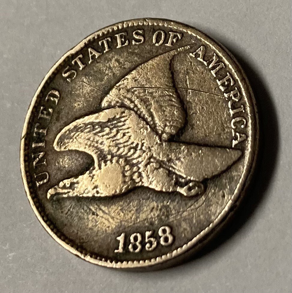 (B) 1858 Large Letters VF Details With Light Scratch Flying Eagle