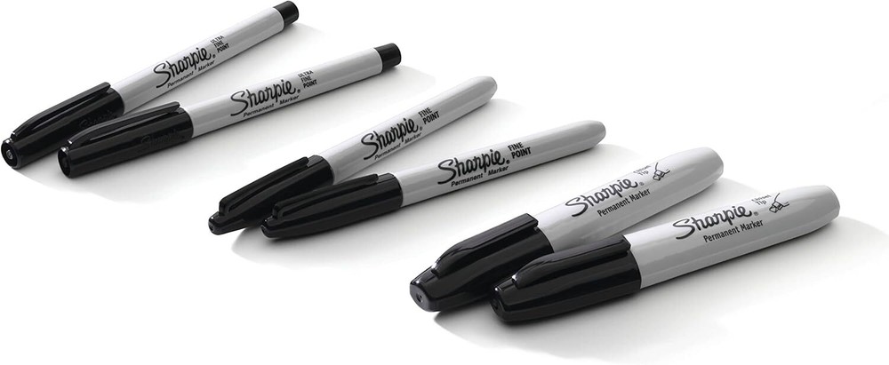 Permanent Markers, Multi-Tip Pack, Fine/Ultra Fine/Chisel Tip, Black, 6 Count