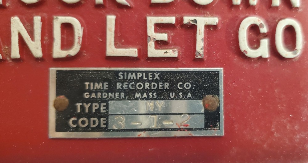 Simplex Time Recorder Co. Mechanical Fire Alarm Station Code Wheel 3-1-2