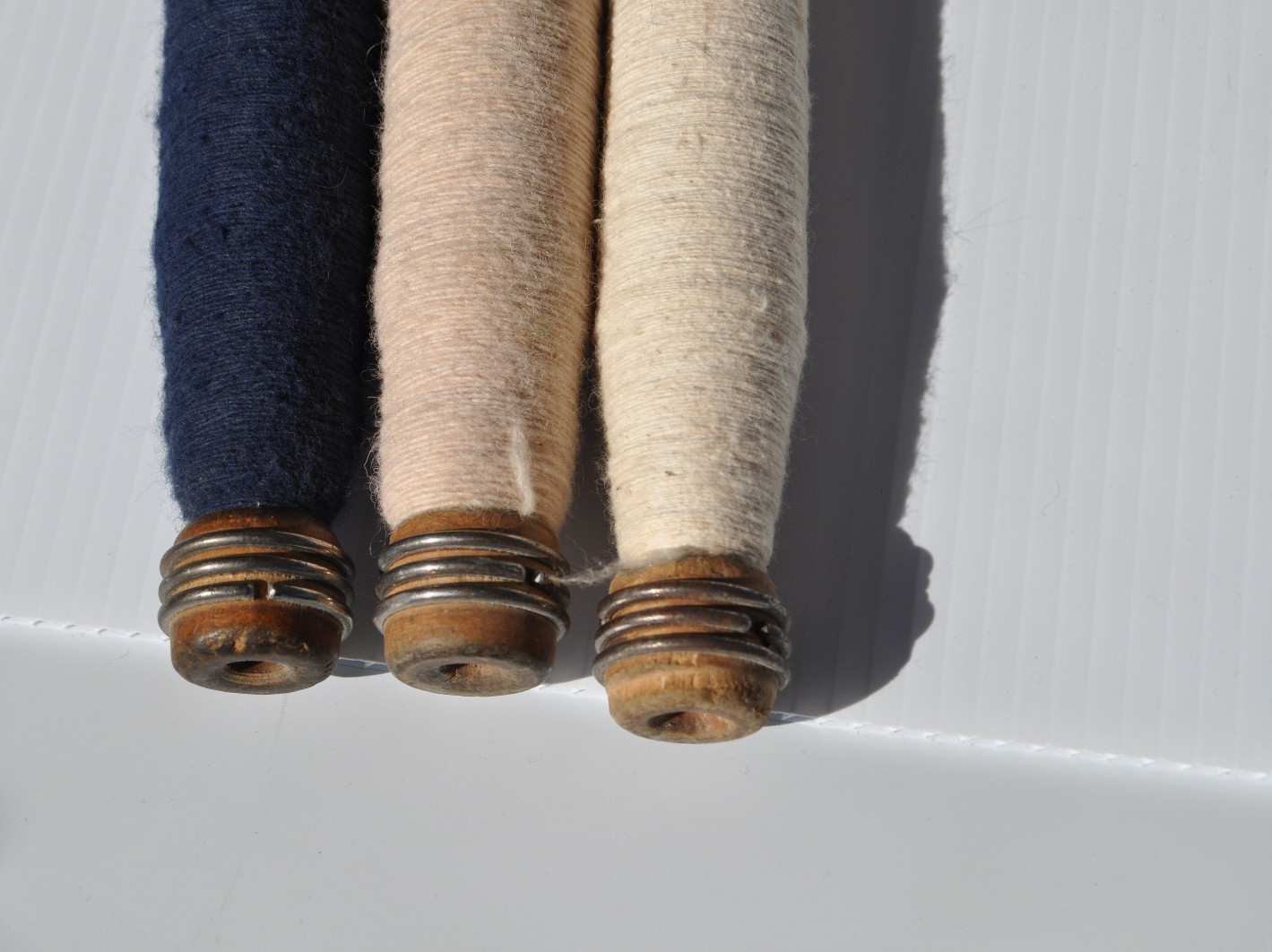 Three (3) Antique/VTG. Industrial Wood Sewing Bobbins/Quills/Spindles/Spools