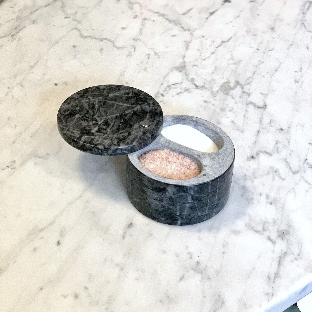 Fox Run Black Marble Double Salt Cellar 4"x4"x2.5" Stackable