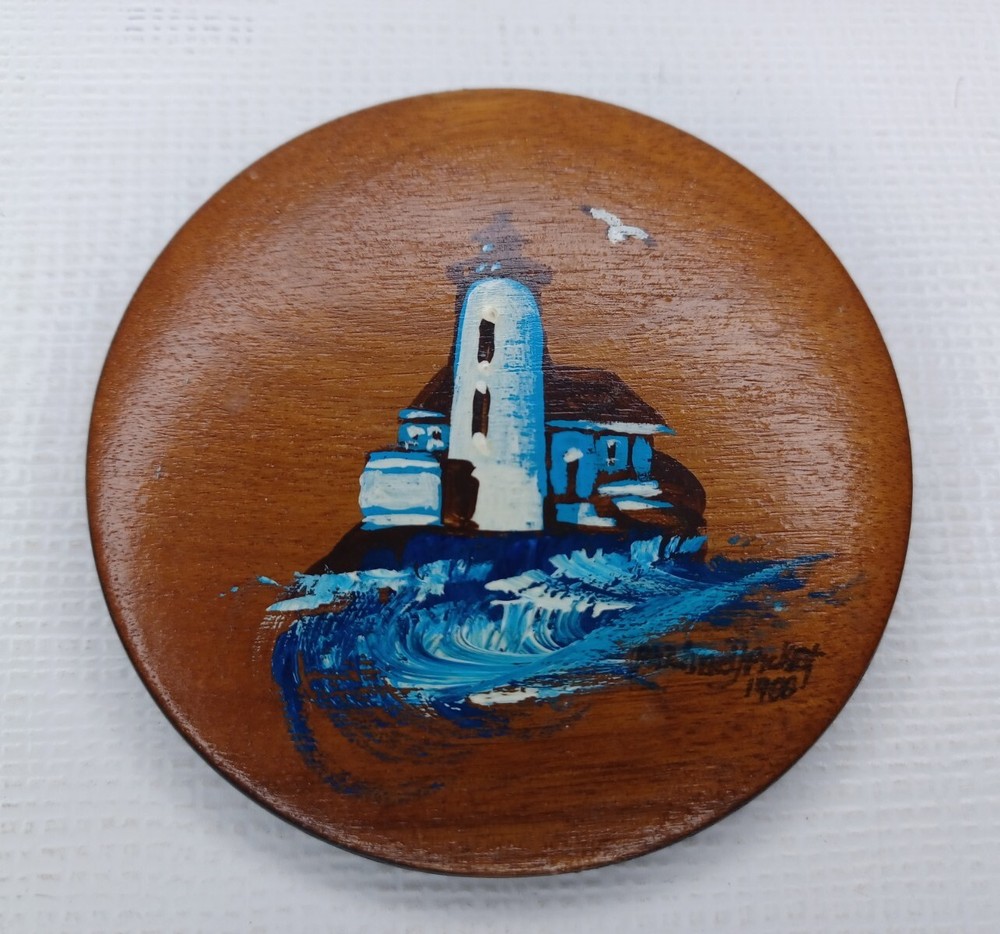 Lighthouse Hand Painted 3" Wood Round
