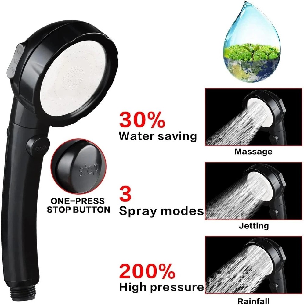 High Pressure Water Saving 3 Mode with ON/Off Pause Function Handheld Showerhead