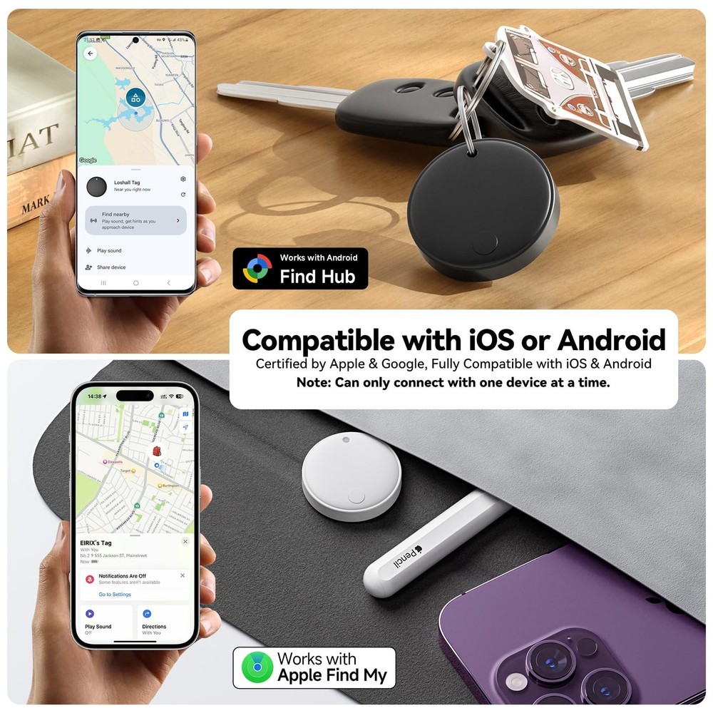 Eelexa Dual Platform (for iOS and Android) Smart Tag Tracker, 4 Pack Dual Sys...