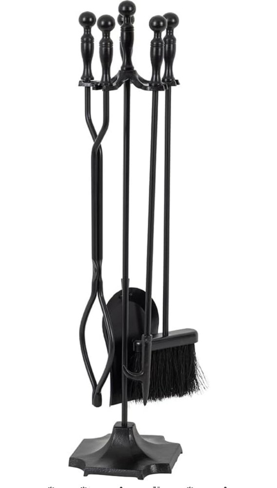 Modern Ember Cascade 5 Piece Fireplace Tool Set in Black | Includes Brush,...