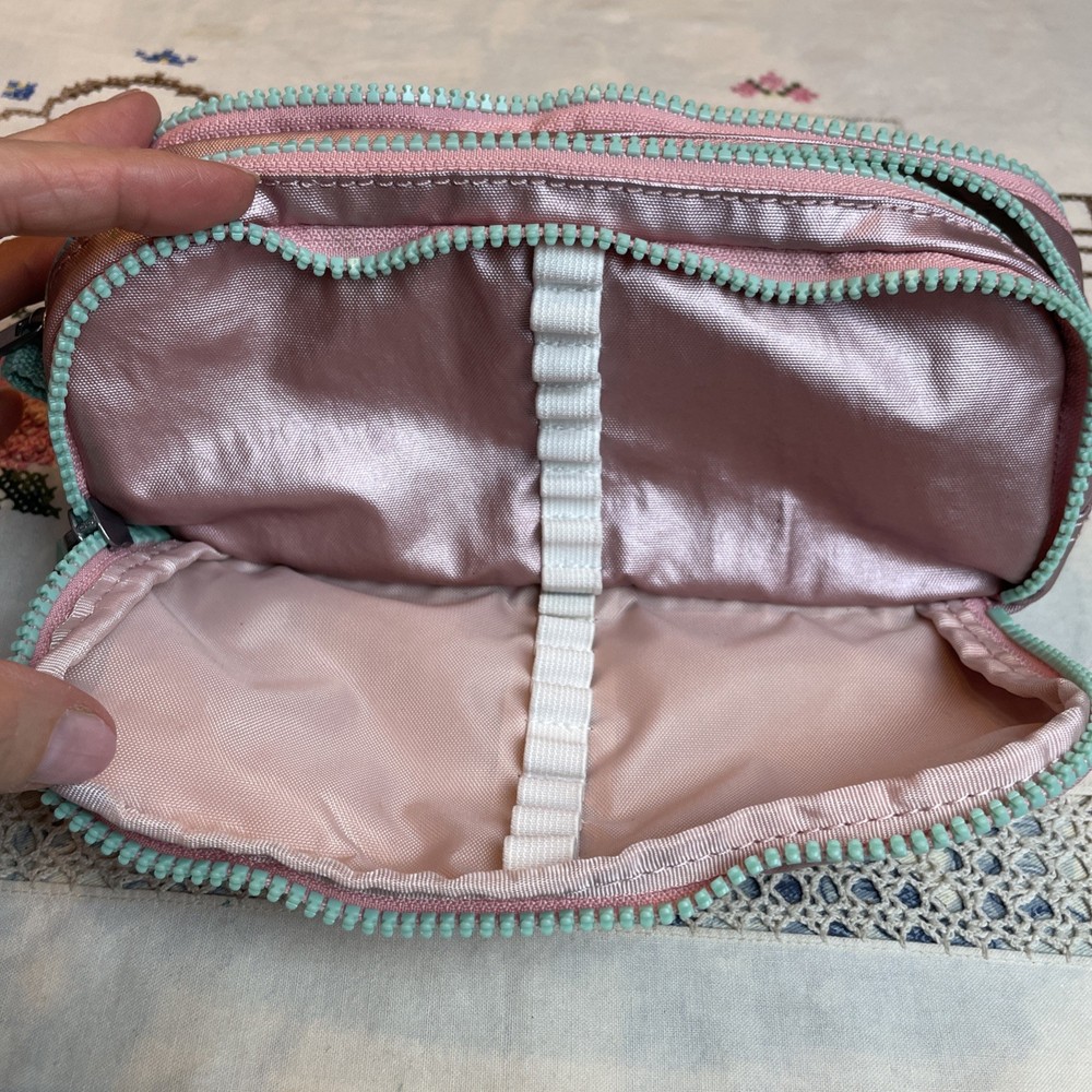Kipling Gitroy Metallic Pencil Case Pink With Green Trim