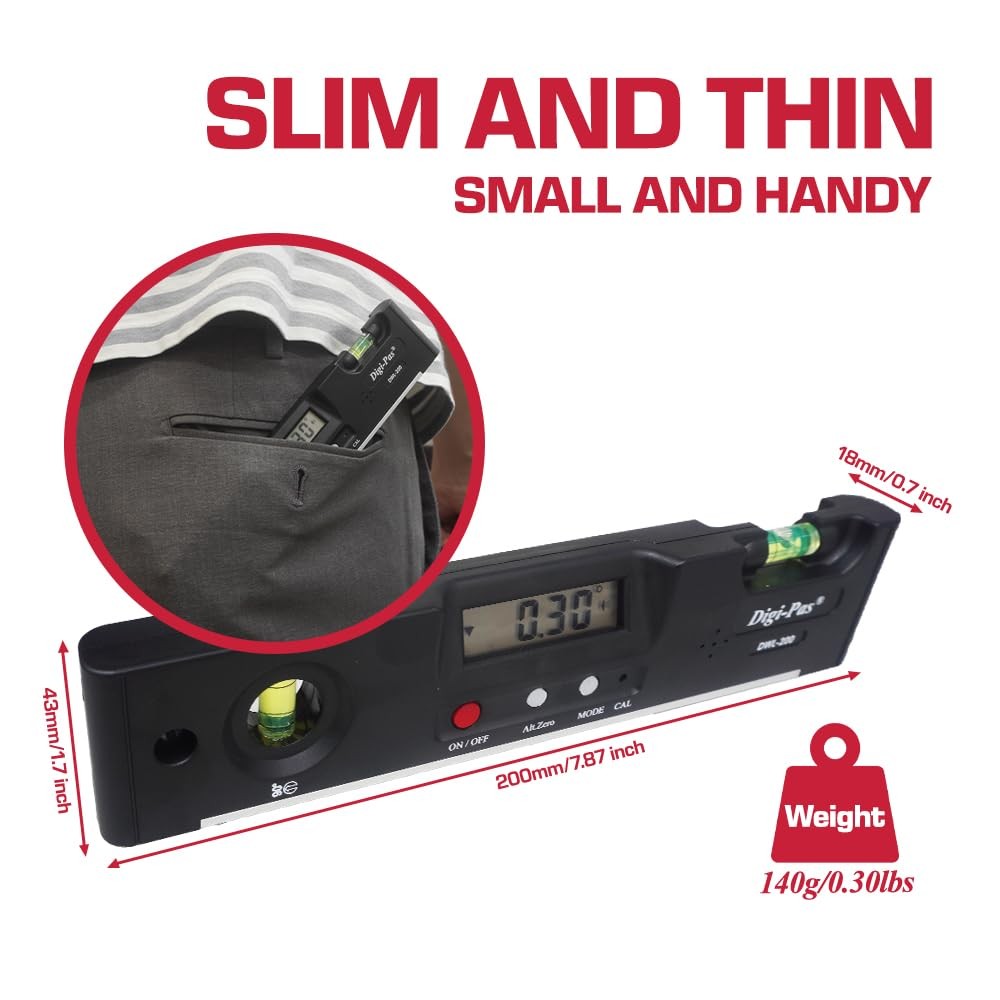 Digi-Pas DWL200 Electronic Torpedo Level, Protractor, Angle Gauge, Angle Find...