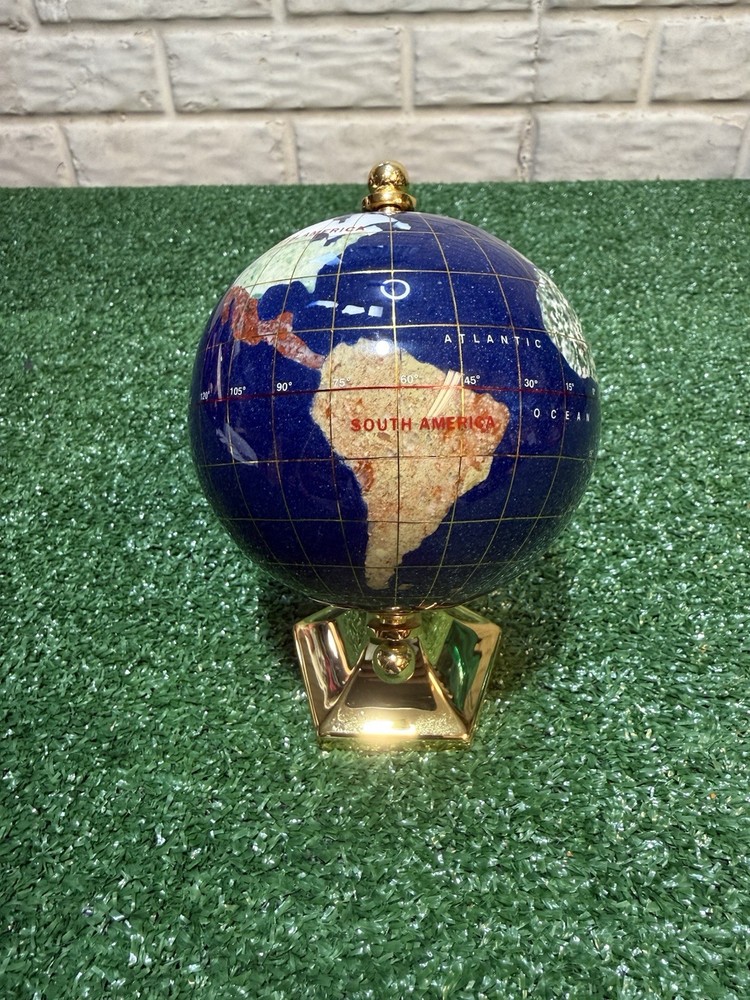 Gemstone Tabletop Globe Multicolor with Gold Base, Small Decorative, Rotating