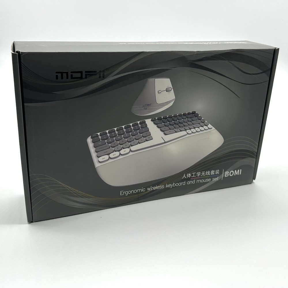 Mofii Wireless Keyboard & Vertical Optical Mouse White USB Split Curved for PC