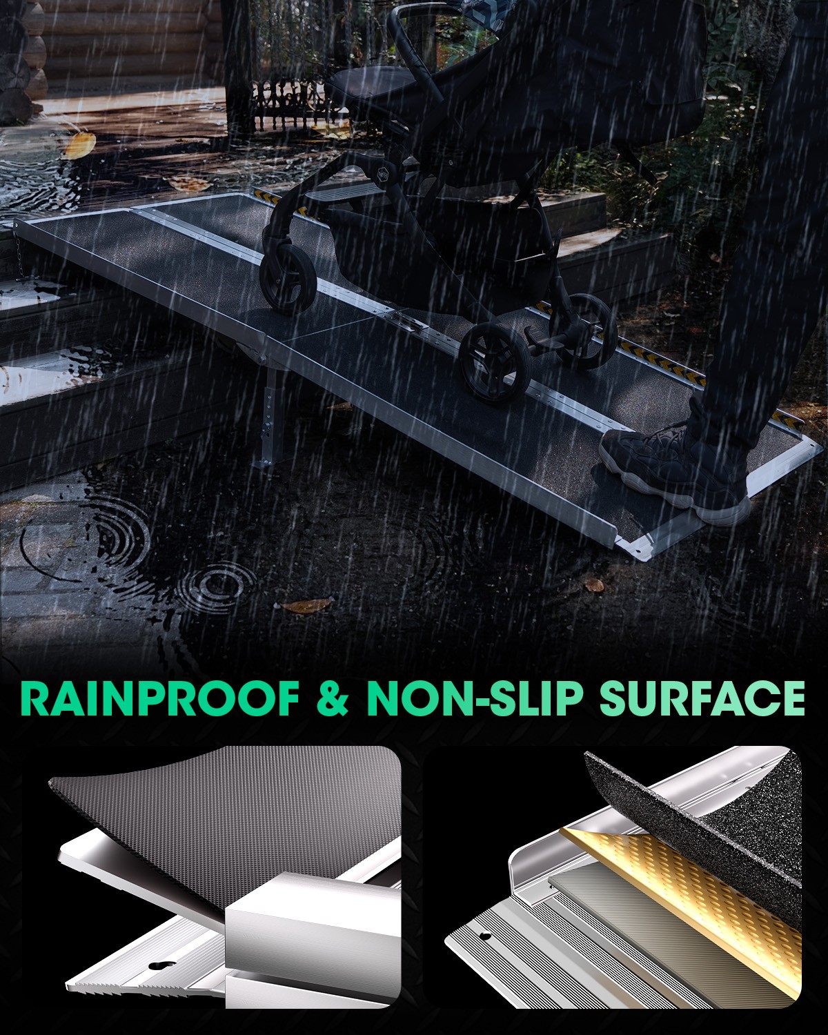 5ft Wheelchair Ramp with 4 Support Legs Aluminum Ramps for Home Steps & Stairs