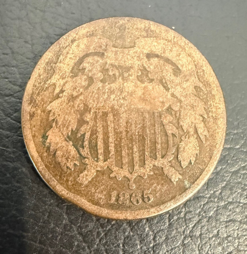 1865 Two Cent Piece Circulated Condition AU Condition
