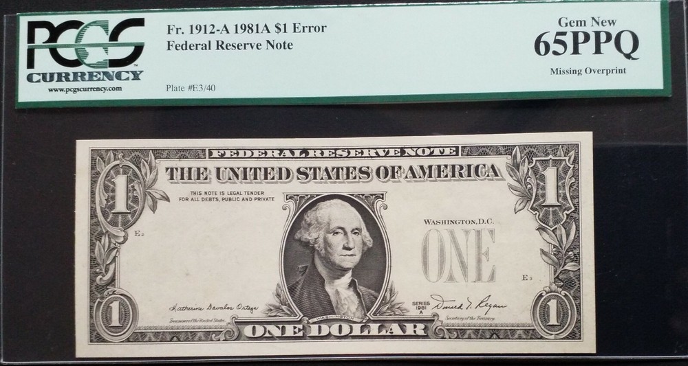 1981A $1 FRN Boston《Missing Overprint Error》PCGS 65 PPQ