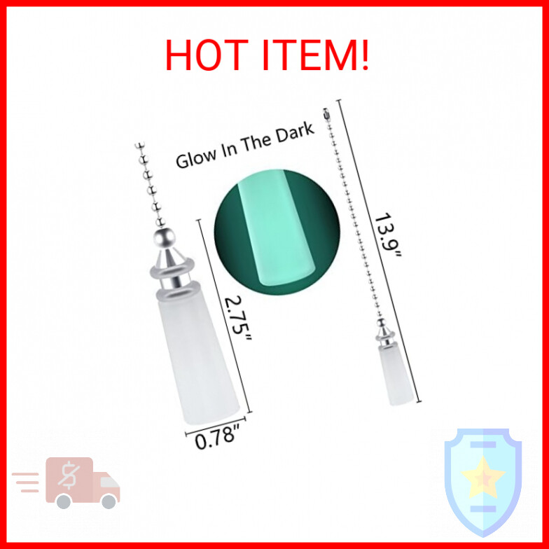 2Pcs Ceiling Fan Pull Chain Glow in The Dark,12in Crystal Ceiling Fan String Pul