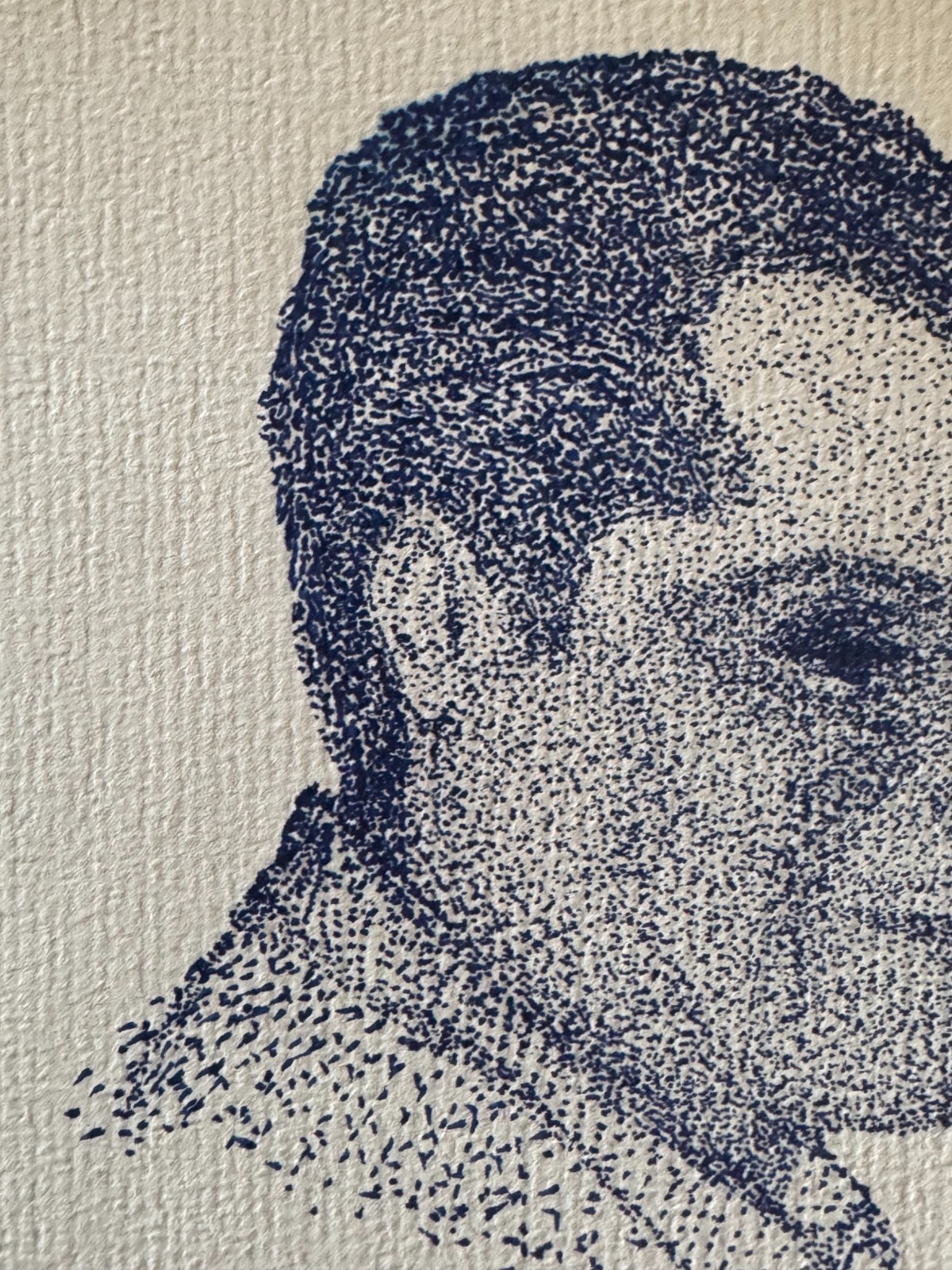 Original Pointillism Young African-American Man Pen Portrait Drawing 9.25"x11"