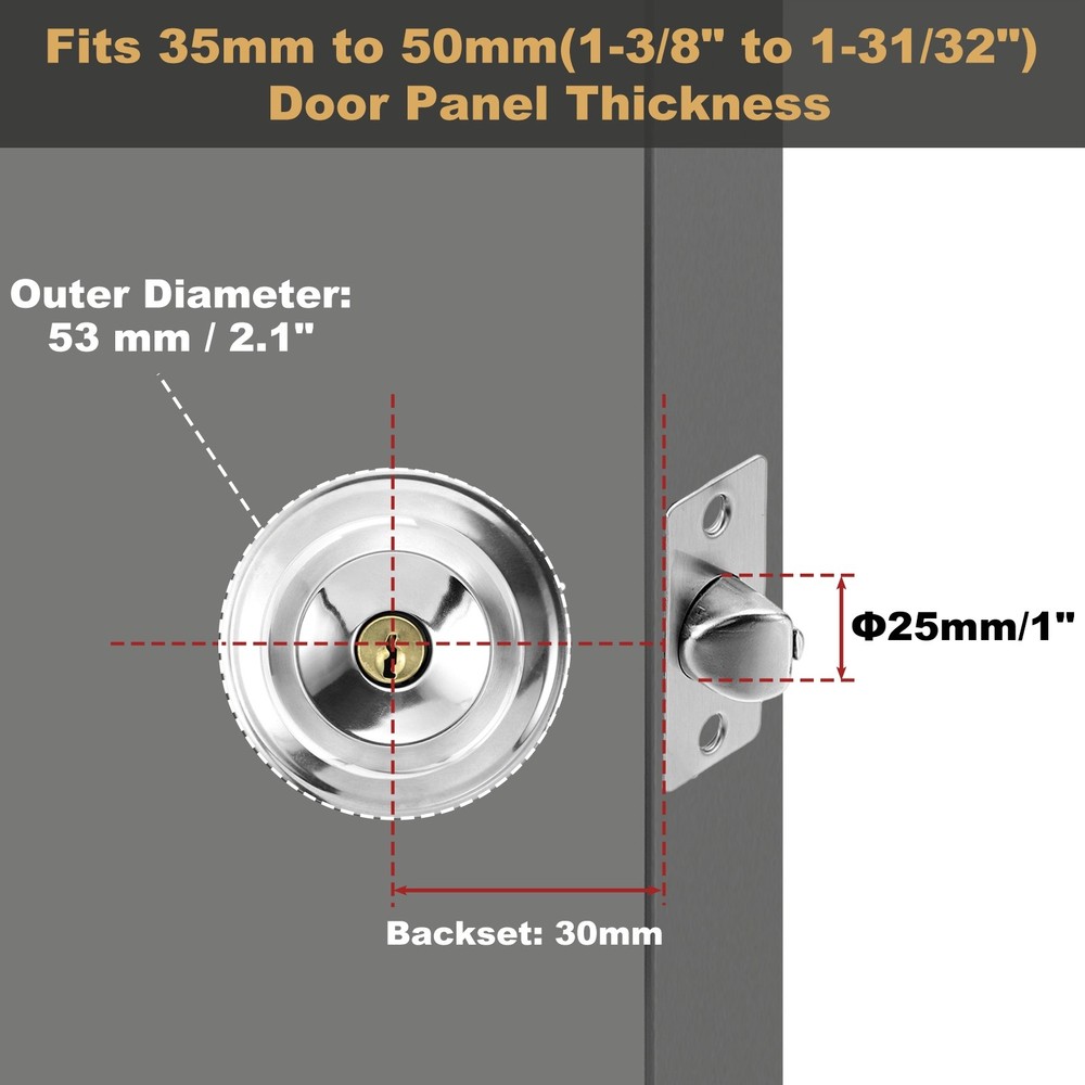 Keyed Entry Door Lock Knobs Stainless Steel Round Lock 60mm (2-3/8") Backset