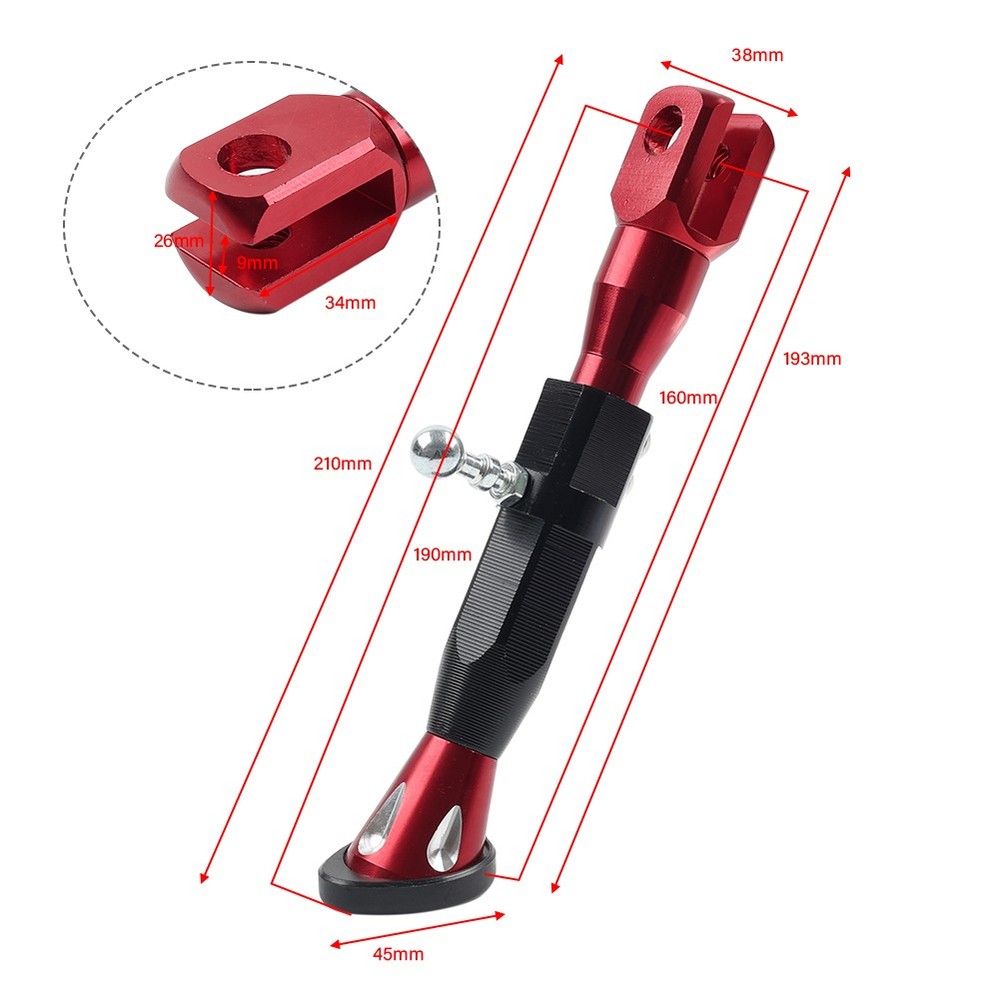 Red Motorcycle Universal Adjustable Kickstand Foot Side Support Kick Stand