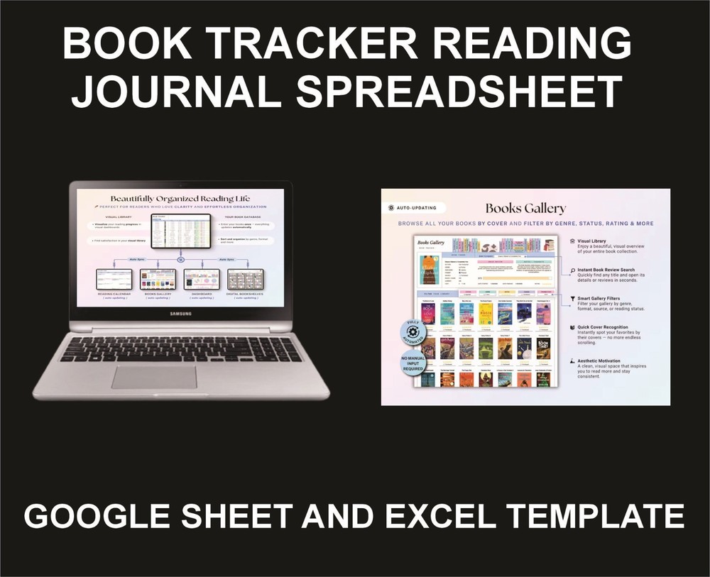 Book Tracker, Reading Journal, Excel and Google Sheets Template