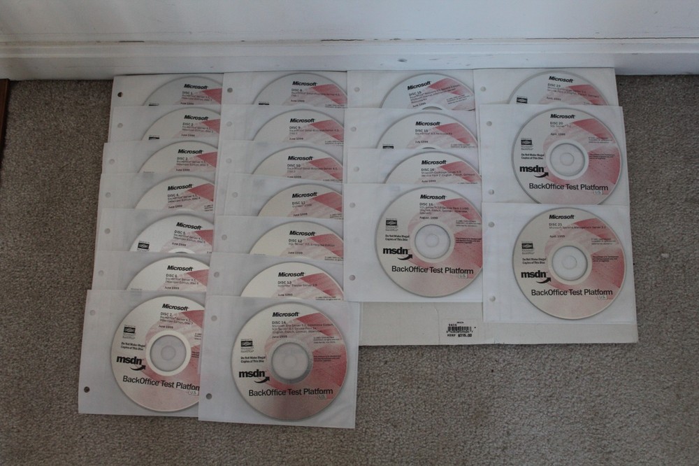 1999 MSDN BackOffice Test Platform Software 1 thru 16 and 19 thru 21
