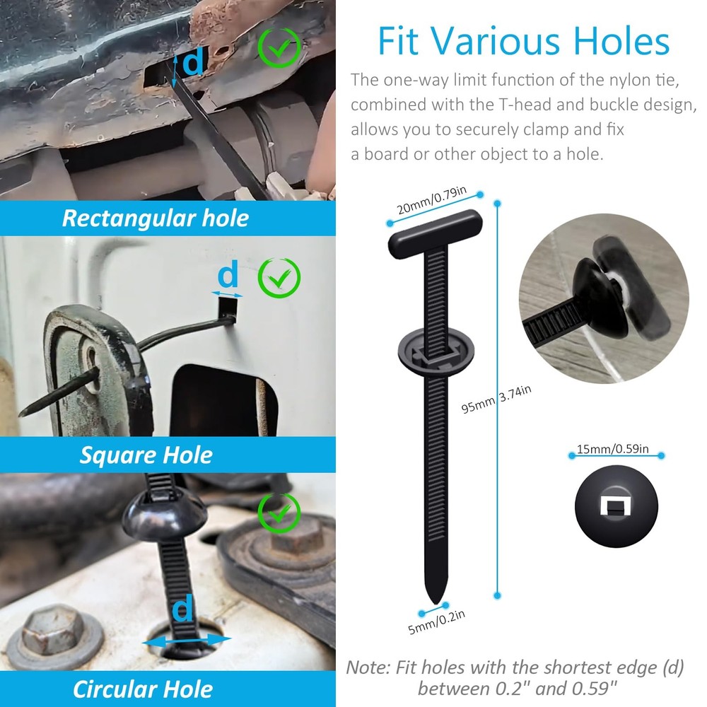 Nylon Universal Cable Tie Buckles - Multi-functional T Rivet Zip Ties, 50pcs