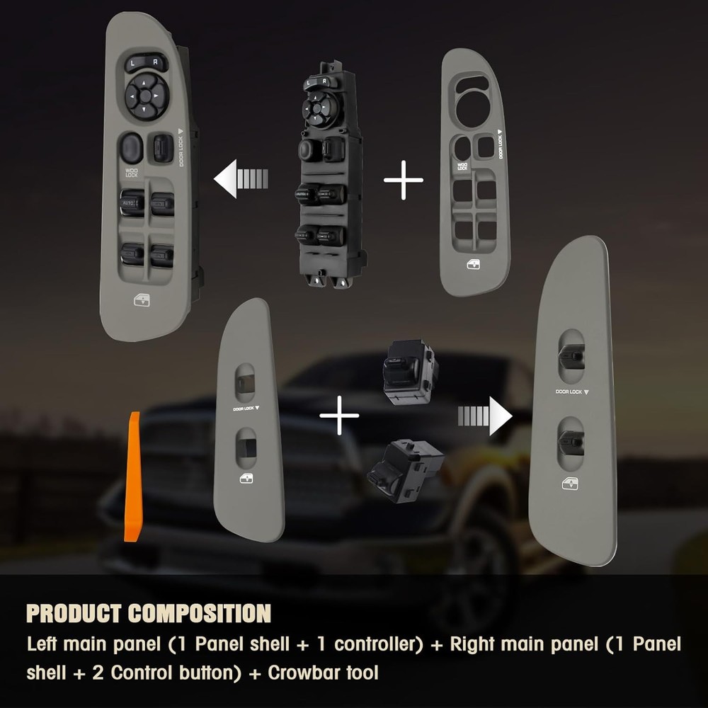 Master Power Window Switch & Bezel Kit Compatible with Dodge Ram 1500 2500 3500