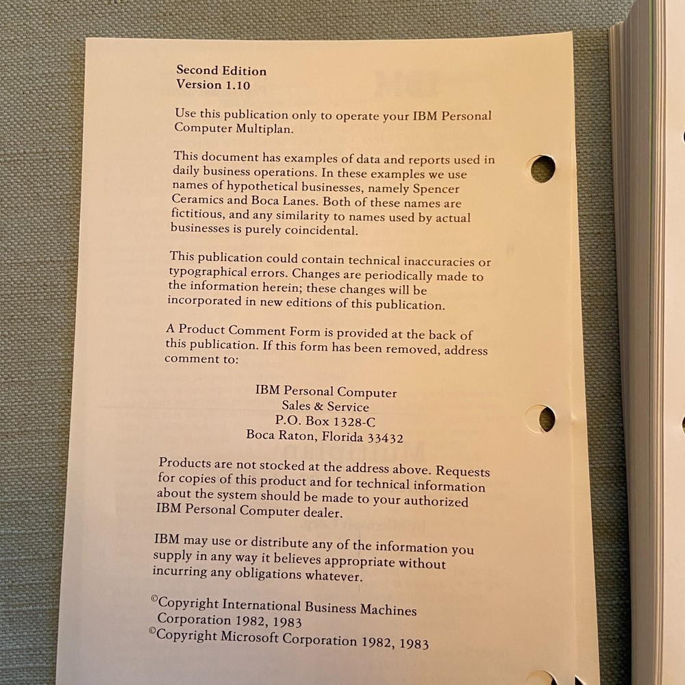 IBM PC Computer Professional Multiplan Electronic Worksheet Microsoft 1983 V 1.1