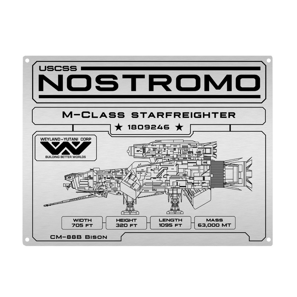 Alien Nostromo Specifications Data Plate Aluminum Sign