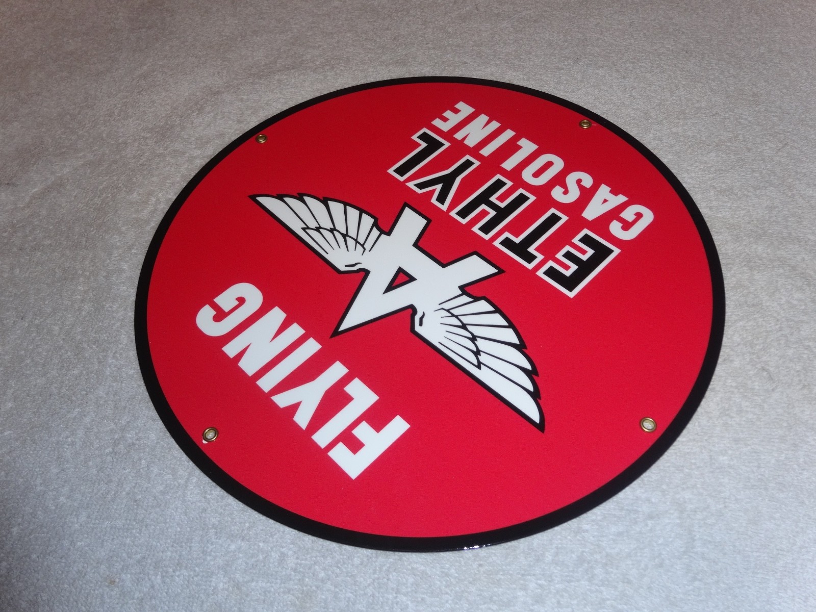 VINTAGE FLYING A ETHYL GASOLINE 11 3/4" PORCELAIN METAL SERVICE STATION OIL SIGN