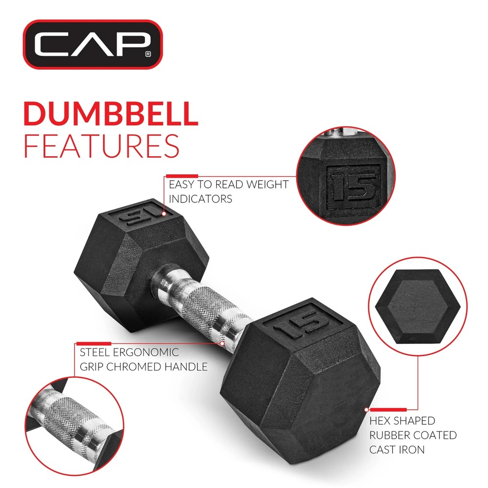 CAP Barbell, 20lb Coated Rubber Hex Dumbbell, Pair