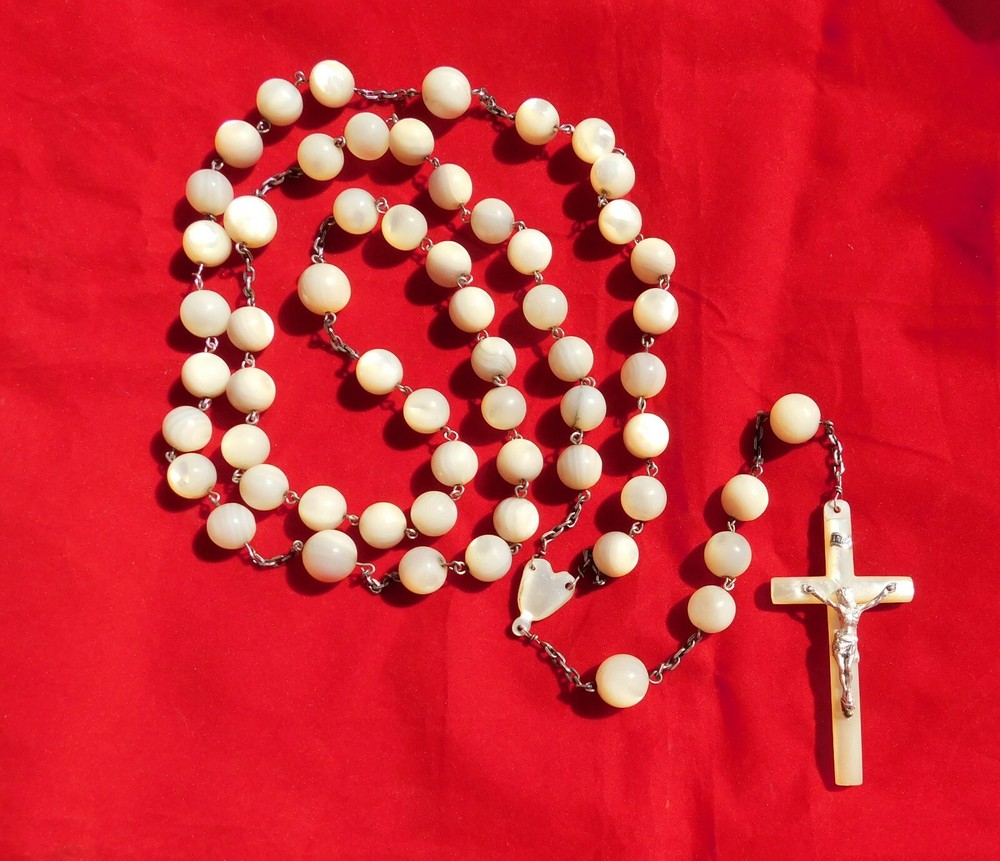 Antique rosary mother of pearl beads and silver
