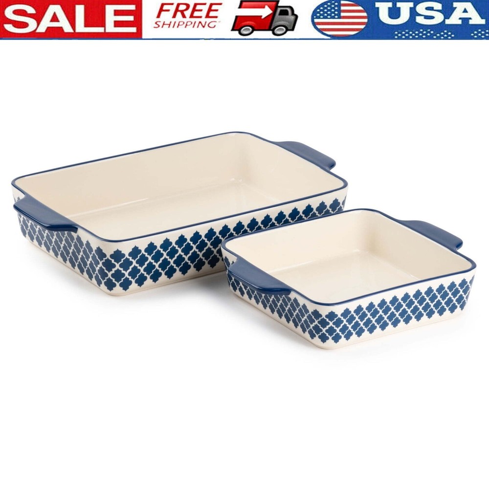 Stoneware Square & Rectangular Baker Kitchen Baking Dishwasher Safe 2-Piece Set
