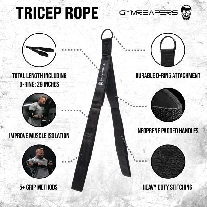 Tricep Rope Cable Attachment 3-in-1 Adjustable Lengths Pull Down Extension