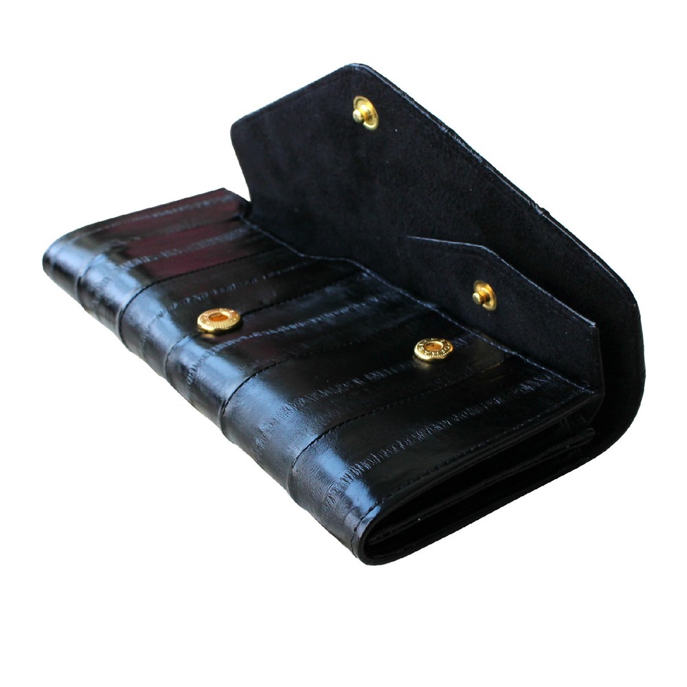 Genuine Eel Skin Leather Button Wallet Purse