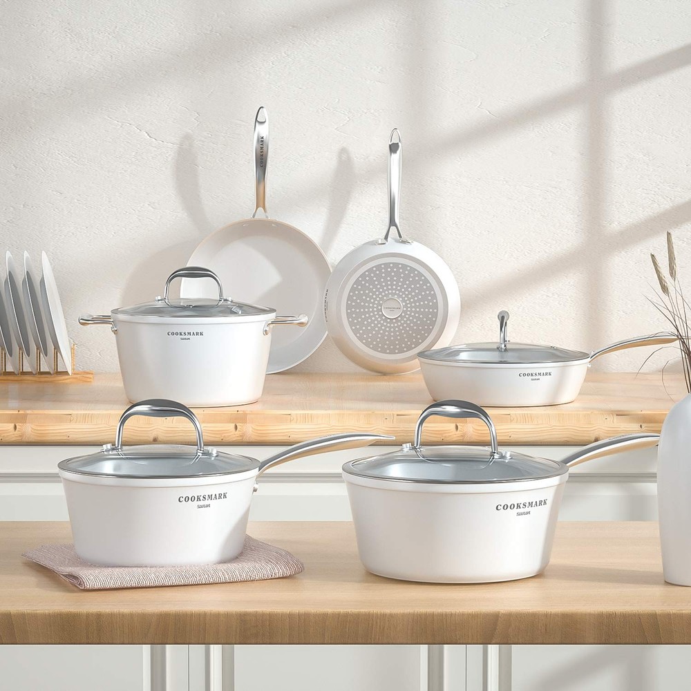 Nonstick Ceramic Cookware Set, Induction & Dishwasher Safe Scratch-Resistant ...