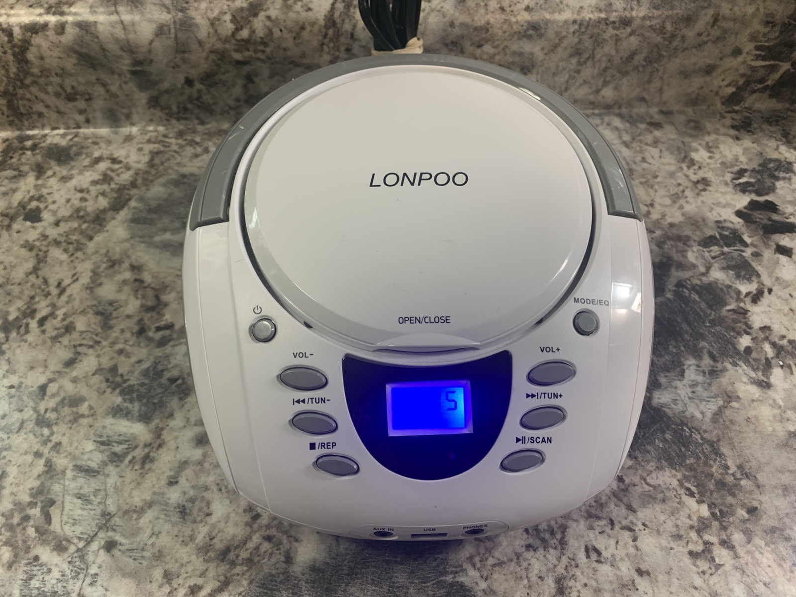 LONPOO Portable CD-MP3-Radio Blue Tooth Player White Tested Works Good