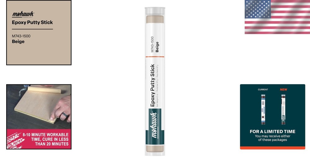 Mohawk Epoxy Putty Stick - Beige - Quick Cure for Wood & Surface Repairs