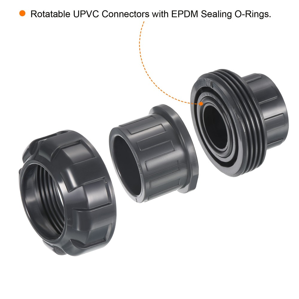 3pcs 1" SCH80 UPVC Pipe Fitting Socket Straight Joint Union Connector, Grey