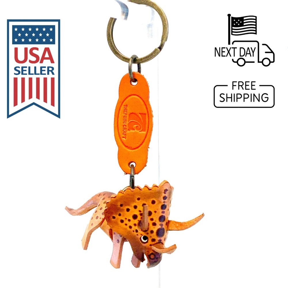 Triceratops Handmade Leather Keyring