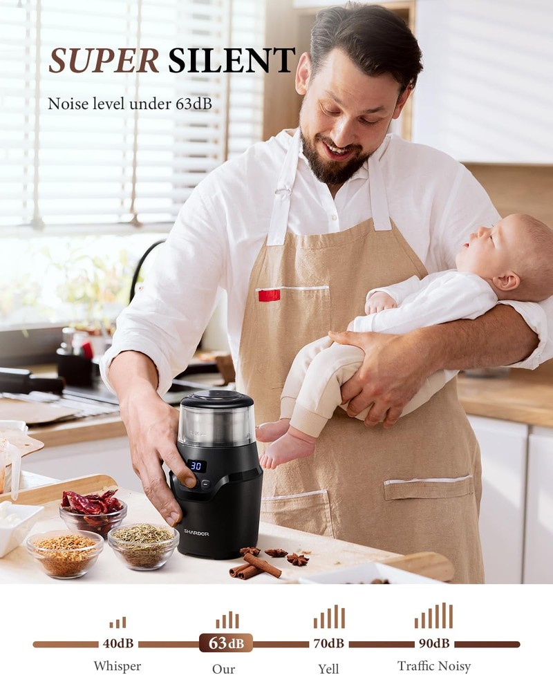 SHARDOR Adjustable Electric Coffee Grinder - Super Silent & Multi-functional