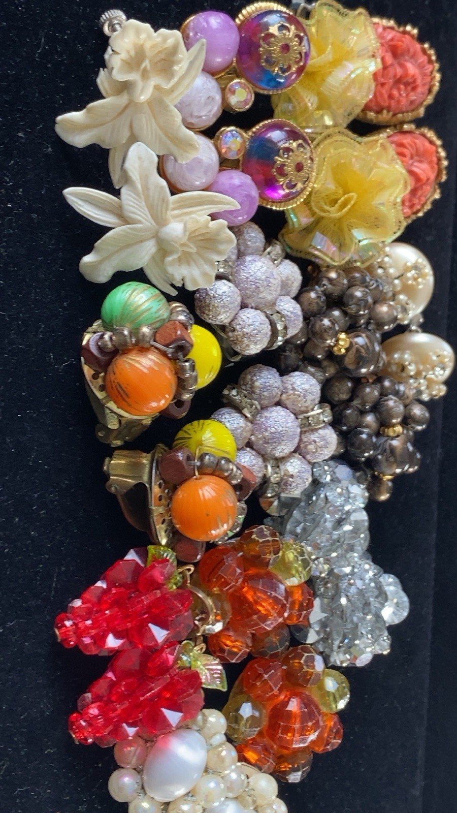 Vintage Bead Earring Lot ~ 12 Stunning Pairs ~ Clip & Screw ~ Flower Rhinestone