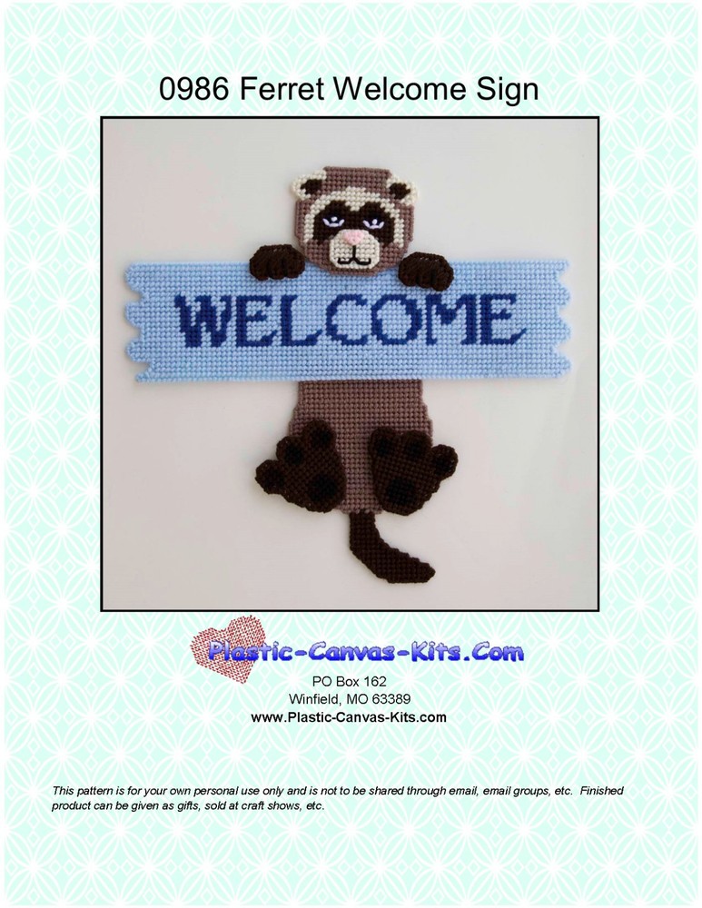 Ferret Welcome Sign- Plastic Canvas Pattern or Kit