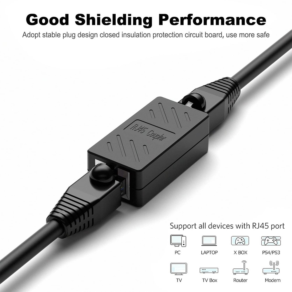 RJ45 Inline Coupler,RJ45 Coupler, Network Coupler Black 6 pcs