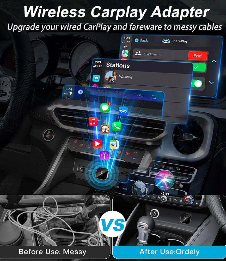 2026 Upgraded Wireless CarPlay Adapter& Android Auto Adapter, Black