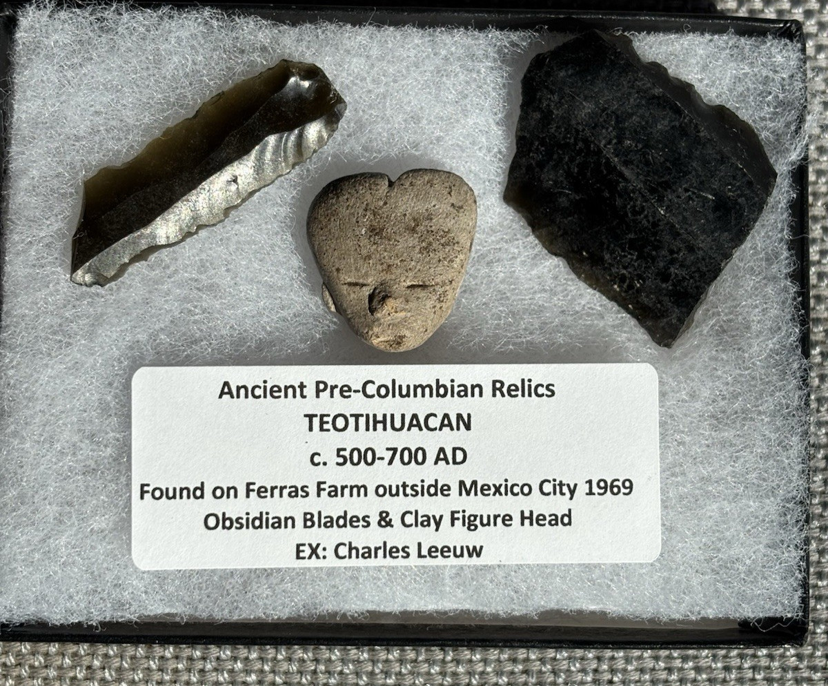 Ancient Pre-Columbian TEOTIHUACAN Pottery Head Obsidian Flakes 500-700 AD Mexico