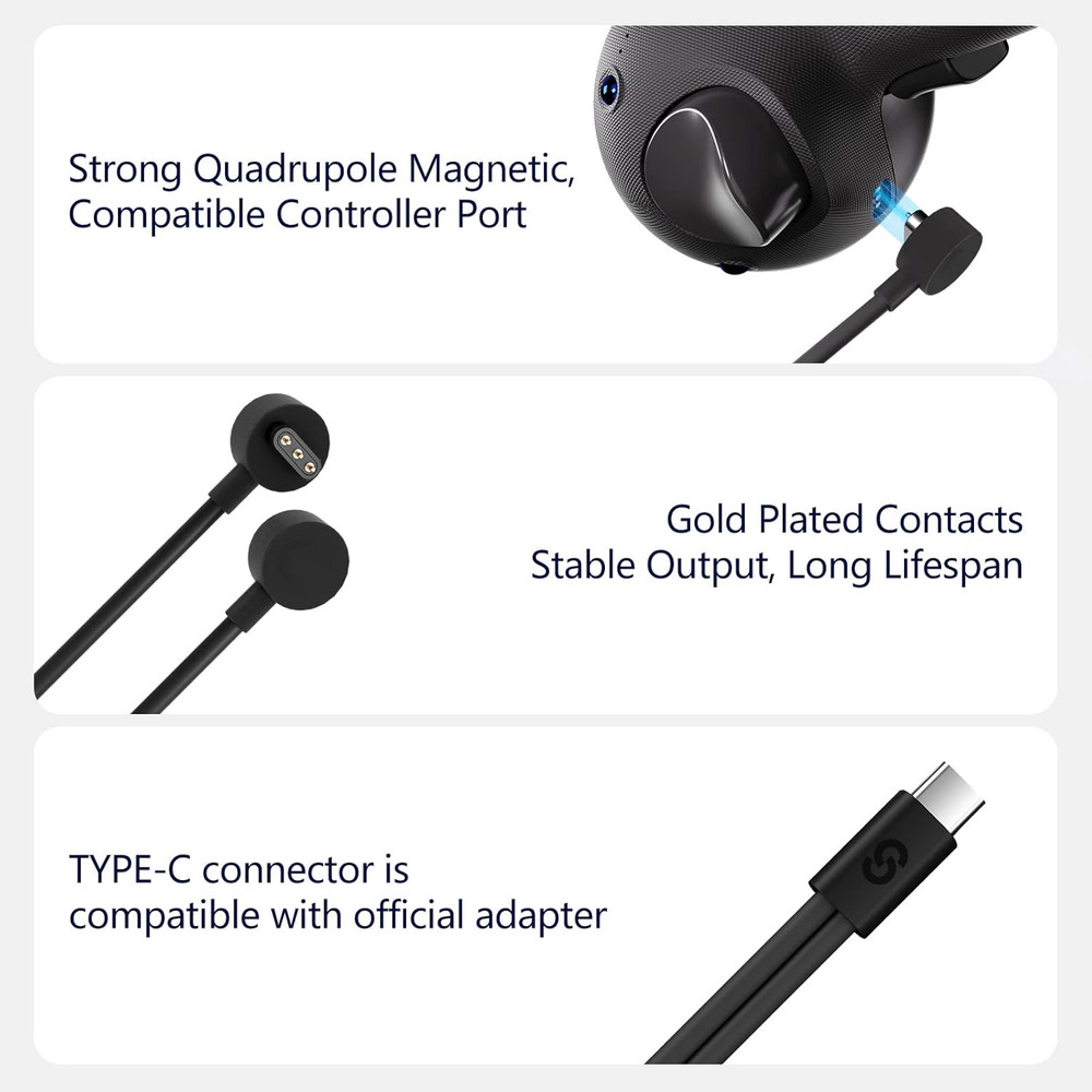 2-In-1 Charging Cable for Meta Quest Pro Controllers Durable Safe for Simultaneo