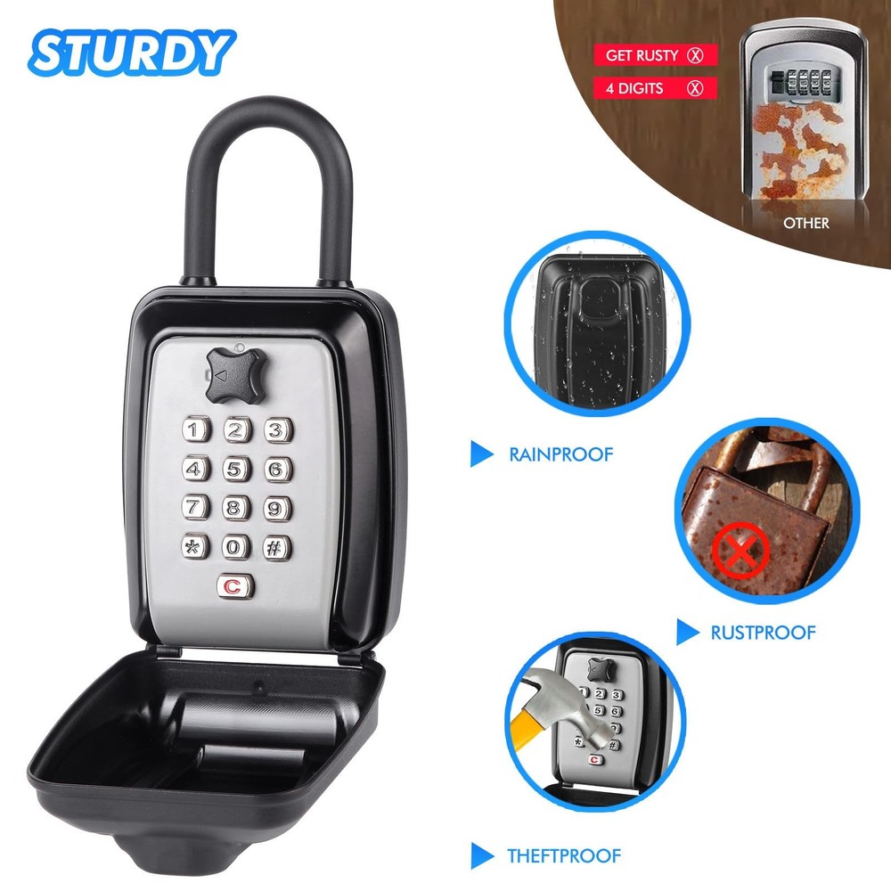 POMYDODU Key Lock Box, 12-Digit Combo, Waterproof, High-Security Storage