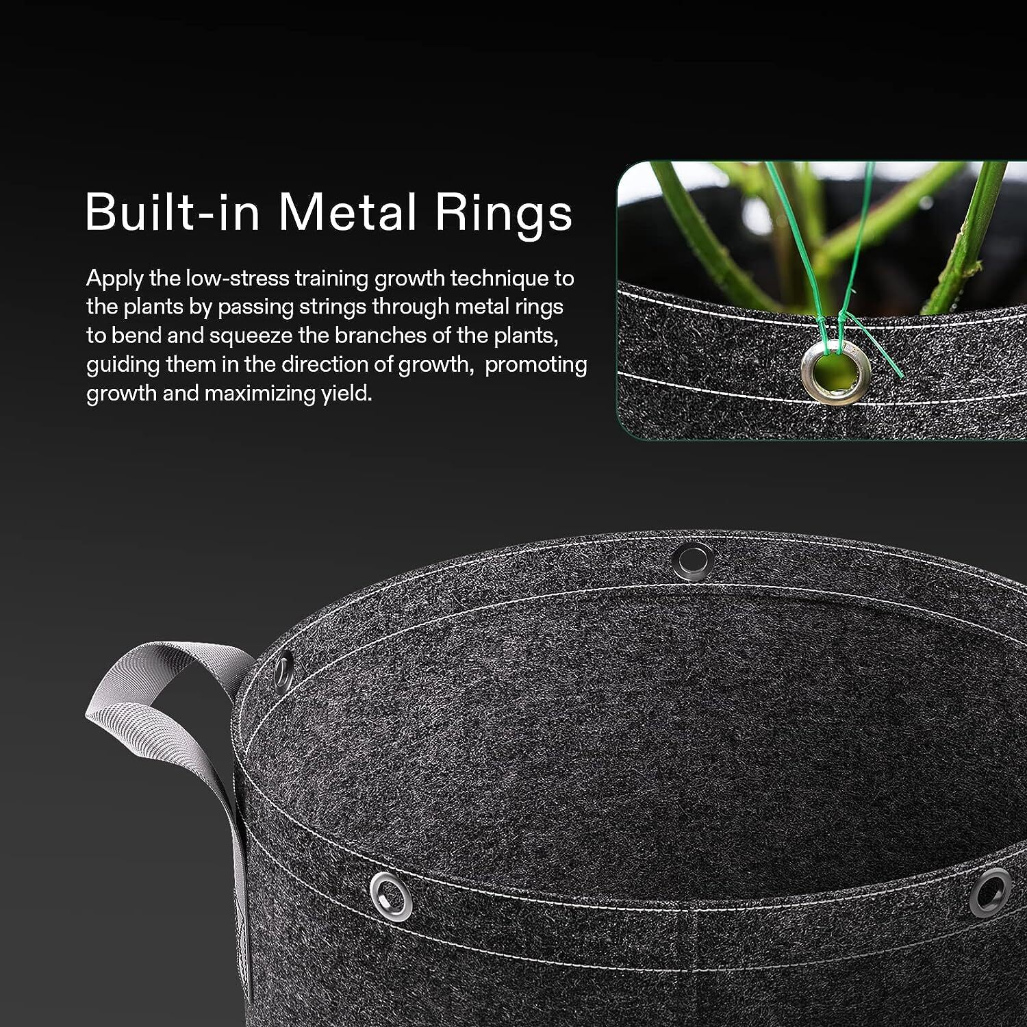 VIVOSUN 5-Pack 3/5/7/10/15/25 gallon Grow Bags, 360G Thick Nonwoven Fabric Black