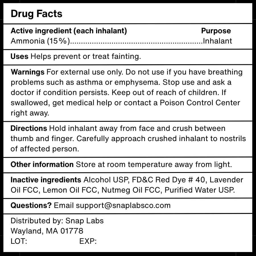 Snap Labs Ammonia Inhalants | Crushable Smelling Salts | 100-Count