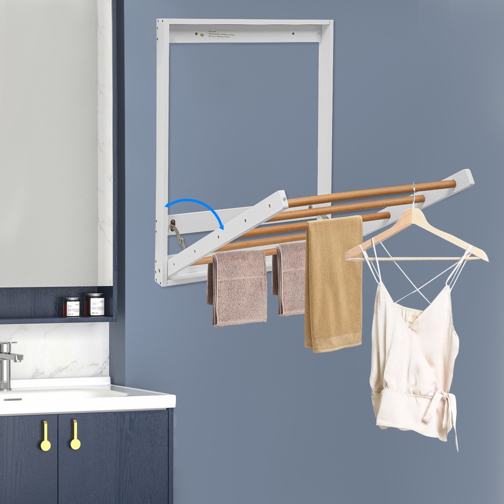 Wall Mounted Clothes Drying Rack Laundry Drying Rack Collapsible Load 5kg White