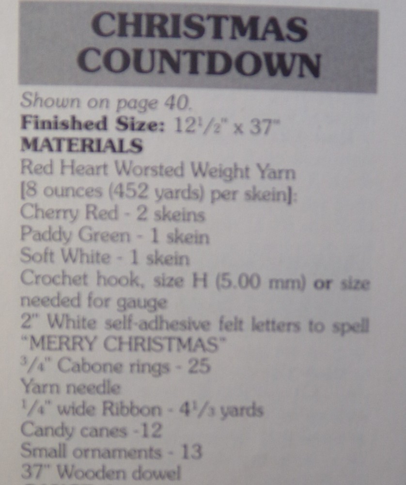 Christmas Countdown; (#9347-40) vintage crochet pattern