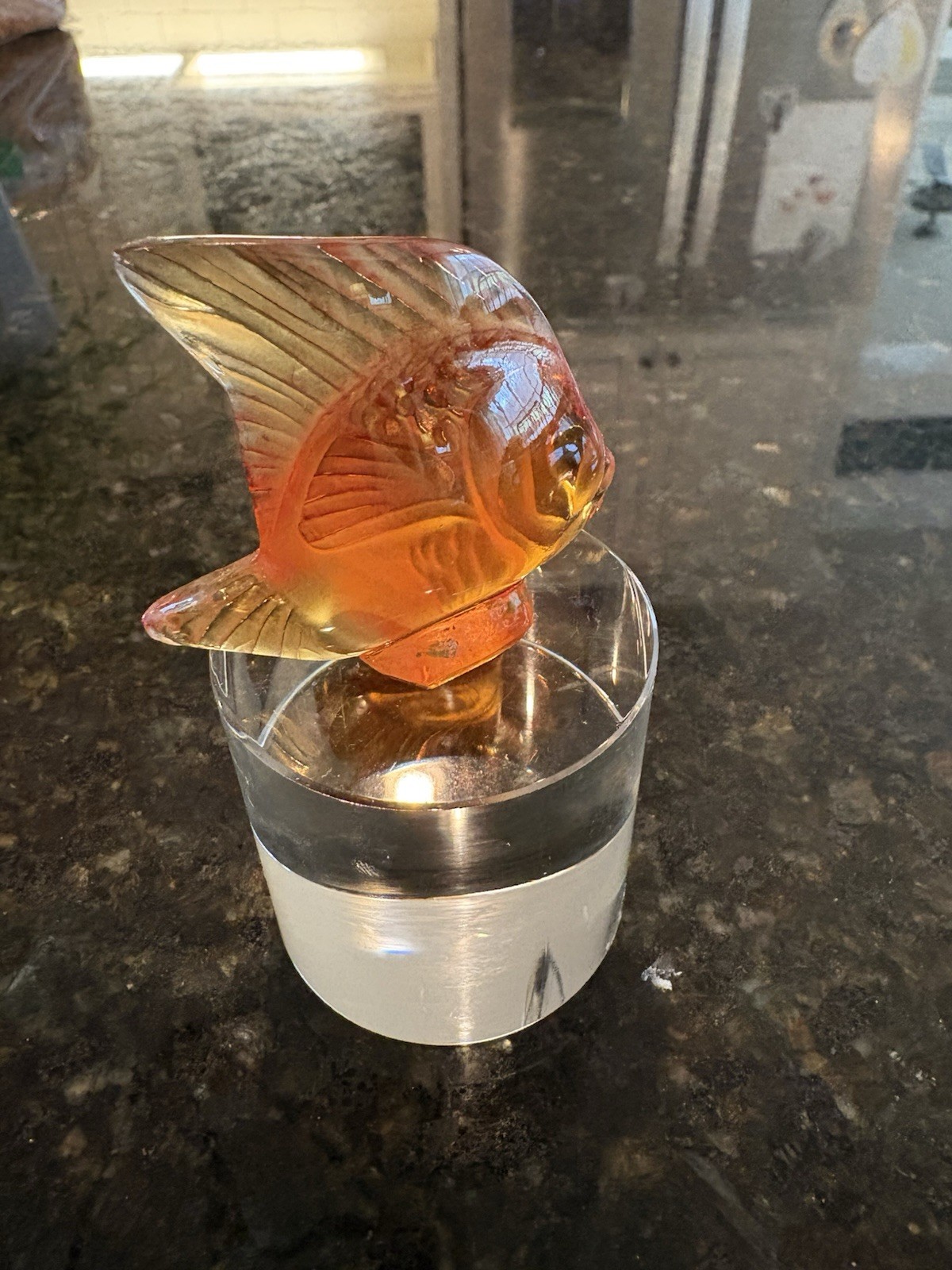 Lalique Amber Crystal Fish On 2” Unattached Pedestal